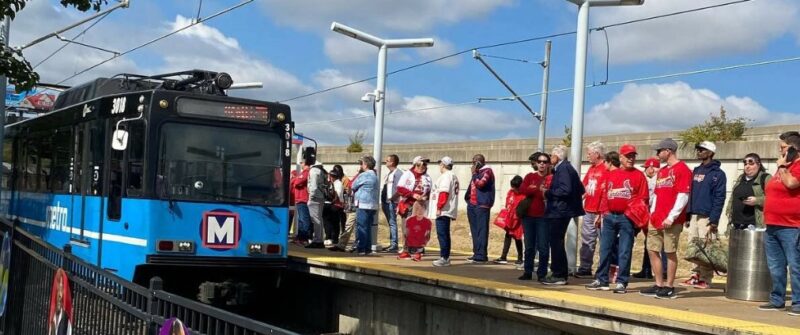 MetroLink train at Memorial Hospital Station